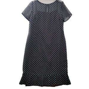 Vintage Sara Campbell Navy Polka Dot Sheer Dress Size 6 Pleated Hem USA New